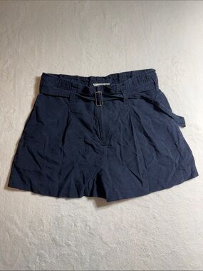 Club Monaco Navy Linen Blend Shorts with Belt